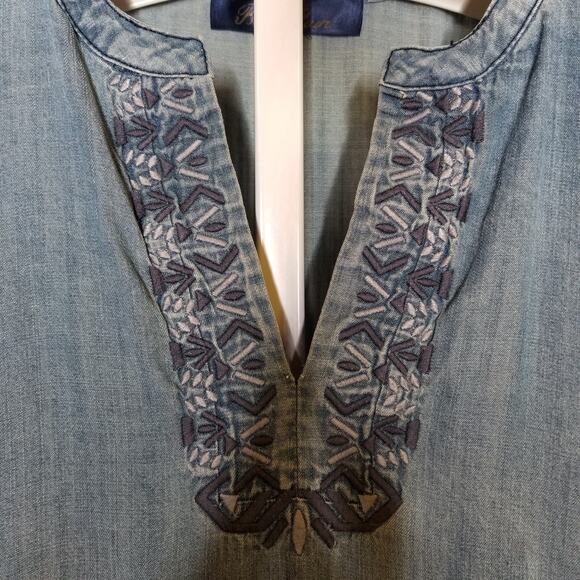 Blue Rain Embroidered Chambray Shirt Dress Small - Picture 5 of 9